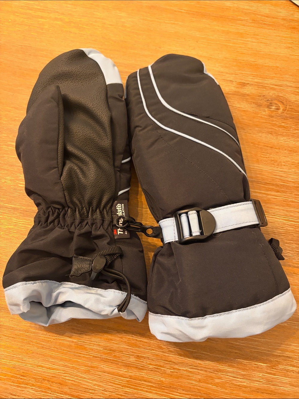 Black and Light Blue Winter Ski Mittens